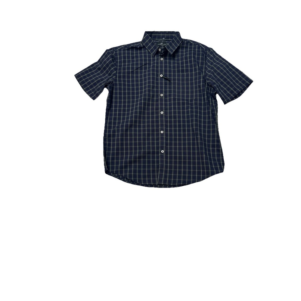 KNOX & LANE Shirt Mens M Blue Plaid Short Sleeve Slim Fit Button Up Cotton